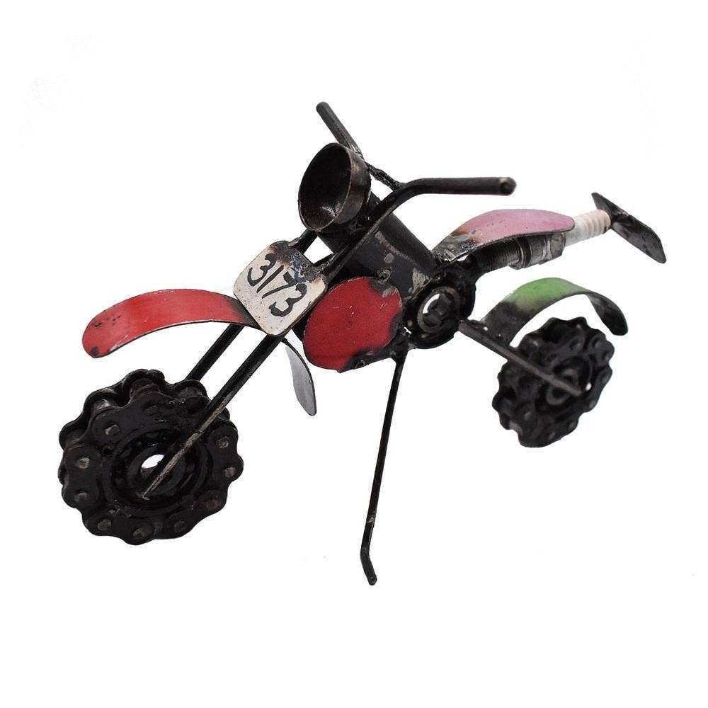 Recycled Metal Motor Bike Ornament, assorted colours