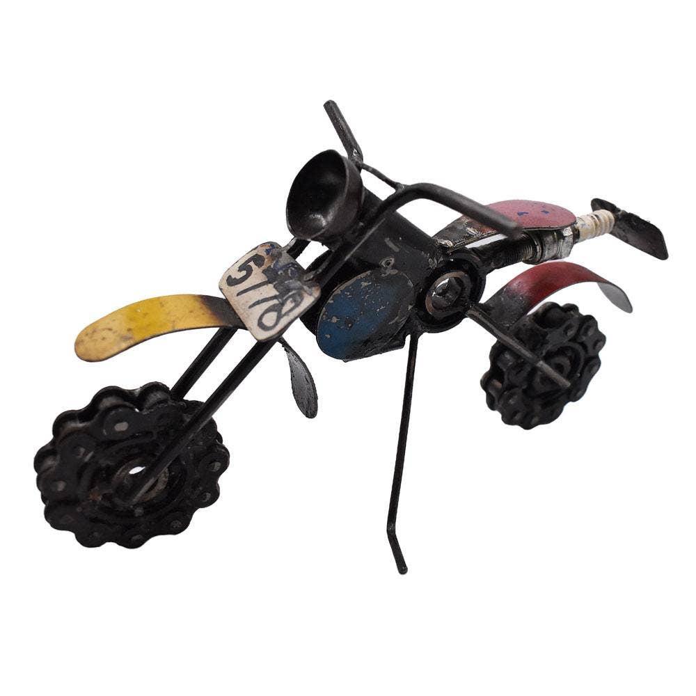Recycled Metal Motor Bike Ornament, assorted colours