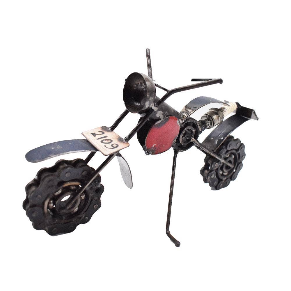 Recycled Metal Motor Bike Ornament, assorted colours